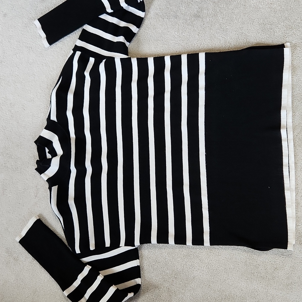 Cyrus Black and Cream Striped Sweater- Medium